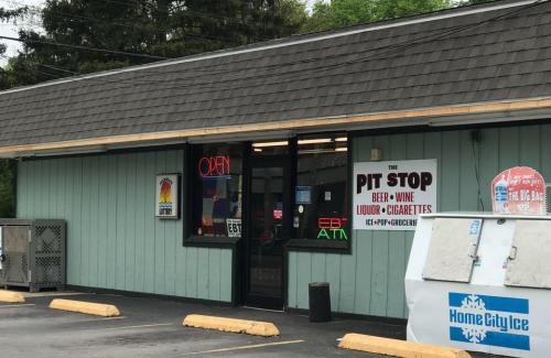 Exterior of a blue convenience store