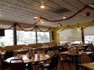 Interior family restaurant decorated for the holidays