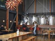 Interior of a large industrial style dining area