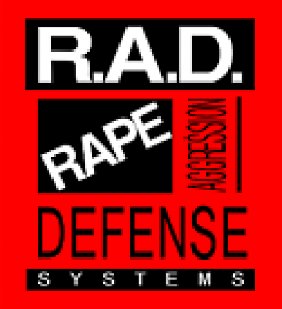 R.A.D. Rape Agression and Defense Systems written in black text on a red background