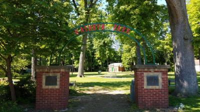 Two Brick foundations with an arched sign across that says Kathryn Park