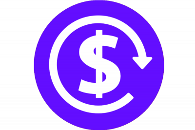 Blue background with a white dollar sign and arrow around it